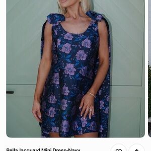 Floral Jacquard Mini Dress - Navy and Purple